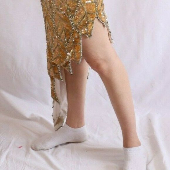Vintage 80's Beaded Evening Gown Dress Gold/Silver Asymmetrical Sequin NWOT - Picture 4 of 12